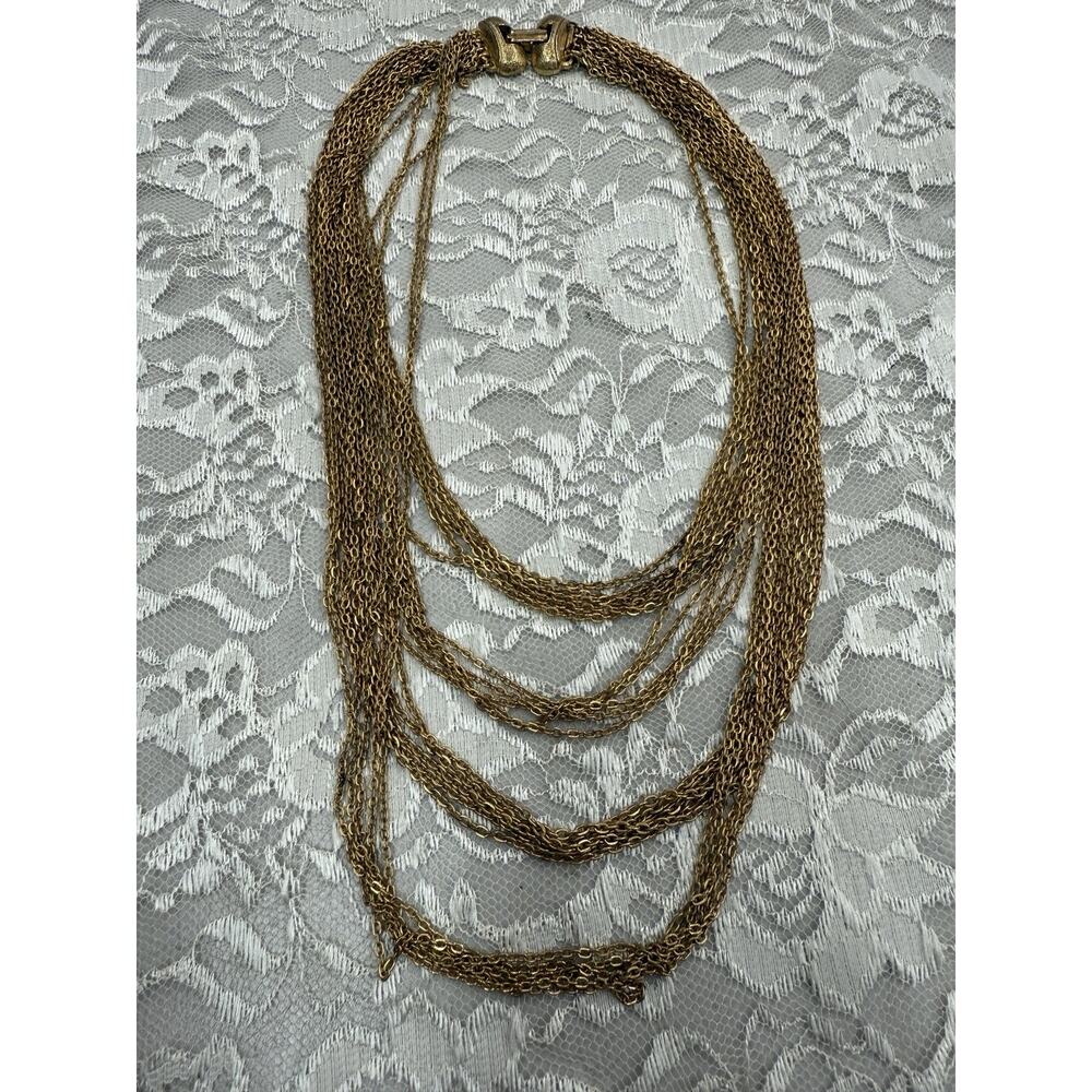 Vintage CAPRI Layered Necklace Gold Tone Chains Multi Strand Rope Chain